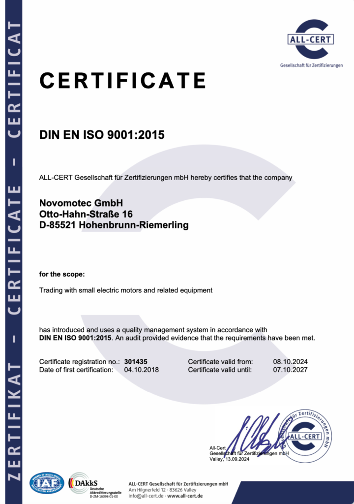 certificate novomotec